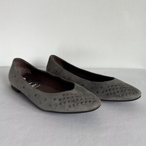 AGL Womens 38 EU (7.5 US) Attilio Giusti Suede Grommet Studded Ballet Flats Gray